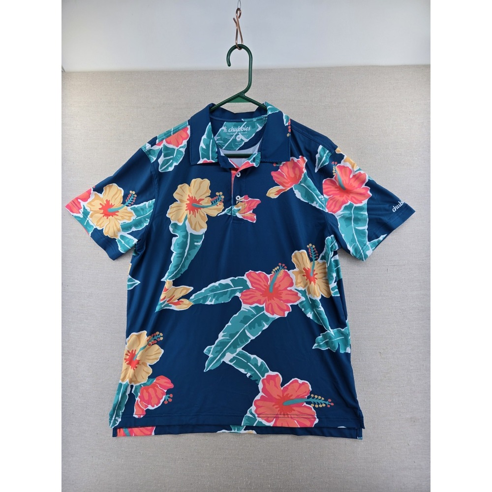 Chubbies - Men's Performance Polo - The Floral Reef - Blue - Size Medium